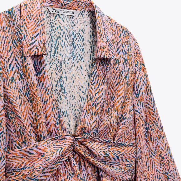 ZARA NWT Printed Cropped Blouse With Buckle Multicolor - Picture 7 of 7